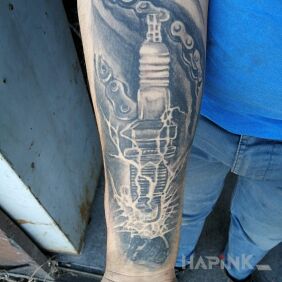 Tattoo Moto is my life on the forearm motif: objects style: realistic