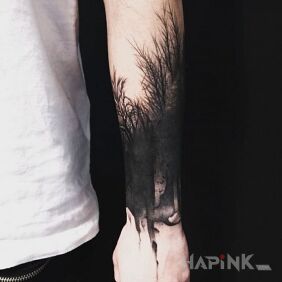 Tattoo Blackwork Forest on the forearm motif: other style: blackwork / blackout
