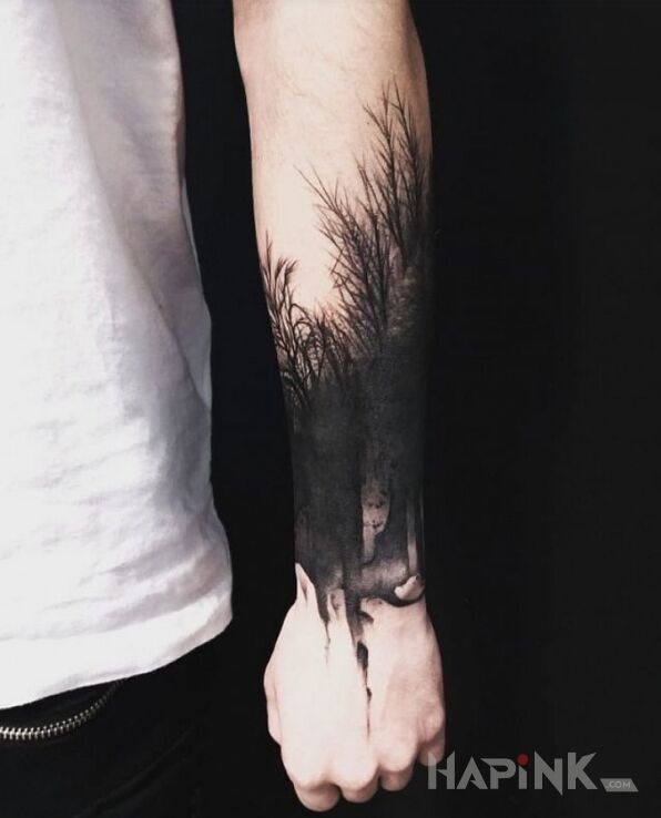 Tattoo Blackwork Forest in other motif and blackwork / blackout style on the forearm