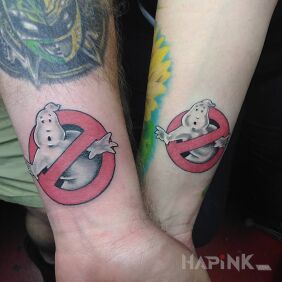 Tattoo Ghostbusters on the wrist motif: Love style: graphic / illustrative