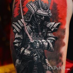 Tattoo Ronin on the upper arm motif: colorful style: realistic