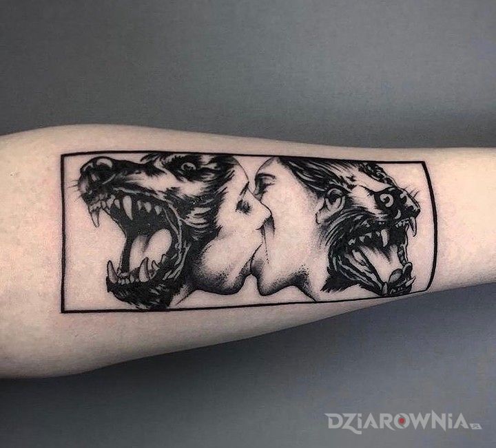 Tatuaż pocałunek w motywie zwierzęta i stylu graficzne / ilustracyjne na przedramieniu