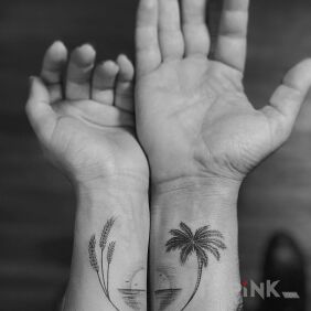Tattoo Sunset on the forearm motif: Love style: graphic / illustrative