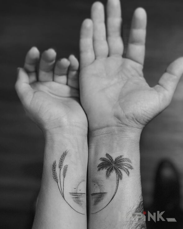 Tattoo Zachód słońca in Love motif and graphic / illustrative style on the forearm