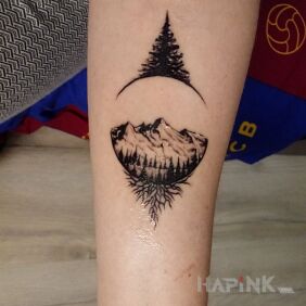 Tattoo Mountains on the forearm motif: nature style: graphic / illustrative