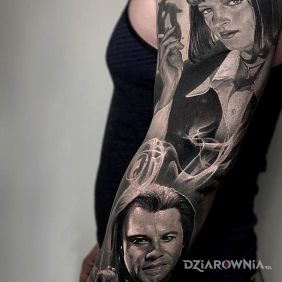 Tatuaż Pulp fiction na ramieniu motyw: twarze styl: realistyczne