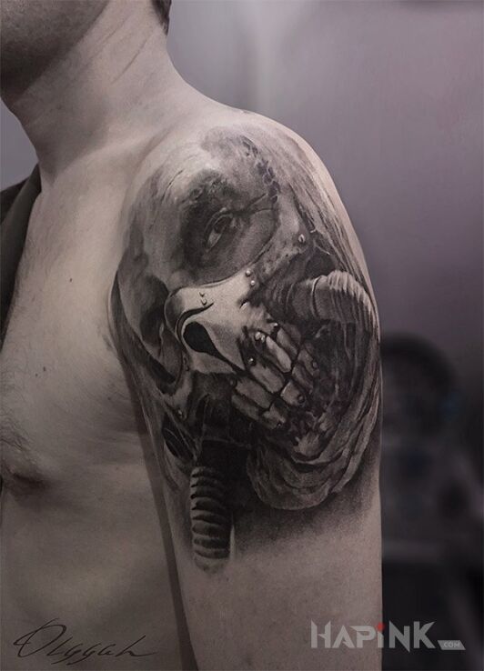 Tattoo Mad max in characters motif on the upper arm