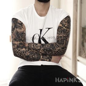 Tattoo Two sleeves in traditional style - front on the upper arm motif: characters