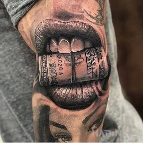 Tattoo Checkout on the forearm motif: 3D style: realistic