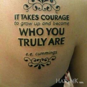 Tattoo Without courage, it can't be done on the shoulder blades motif: lettering style: calligraphy