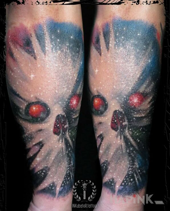 Tattoo Ali Gulec / ikiiki in colorful motif and realistic style on the forearm