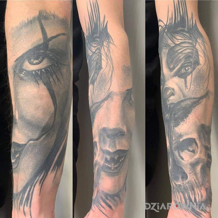 Tatuaż demony w motywie mroczne i stylu realistyczne na przedramieniu