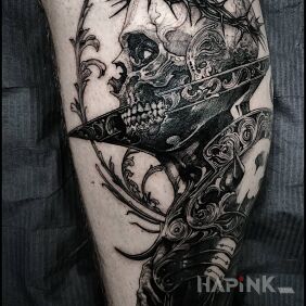 Tattoo Graphics on the calf motif: demons style: graphic / illustrative