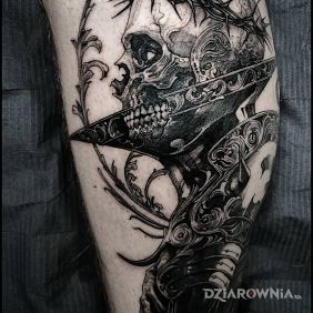 Tatuaż Grafika na łydce motyw: twarze styl: graficzne / ilustracyjne