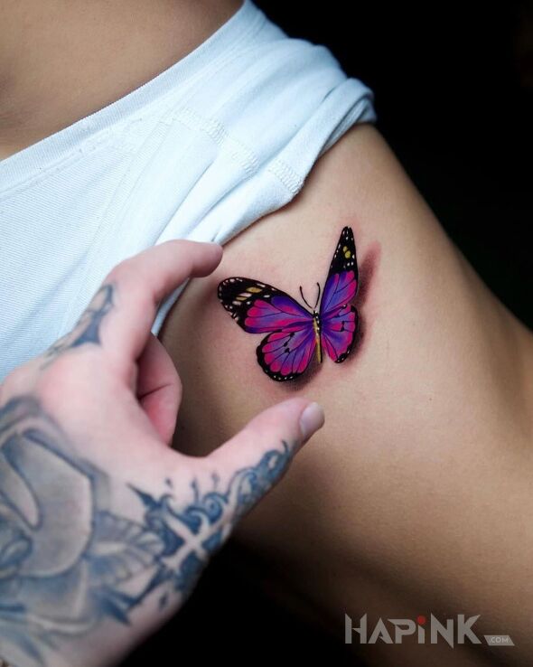 Tattoo Motyl 3d in 3D motif and realistic style on the ribs