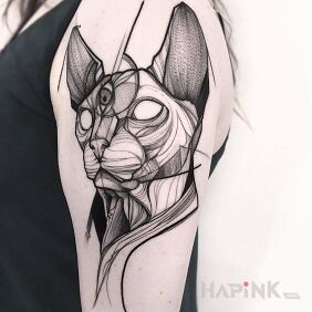 Tattoo Lajnwork on the upper arm motif: black and gray style: sketch