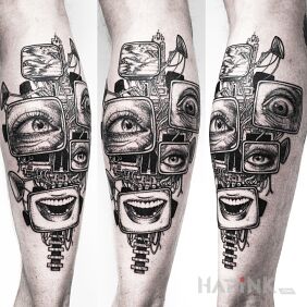 Tattoo Madness / Madness / Cyperpunk on the calf motif: other style: graphic / illustrative