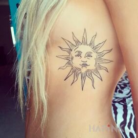 Tattoo Facial sun on the ribs motif: other style: contour / linework