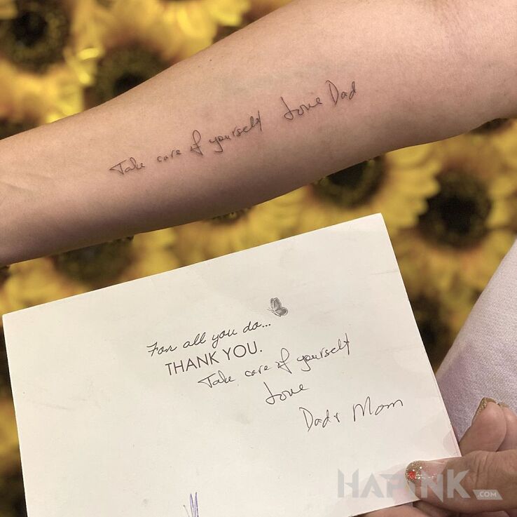 Tattoo Przeslanie od taty in lettering motif and calligraphy style on the forearm