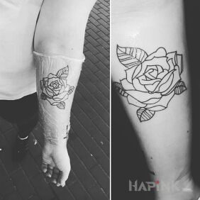 Tattoo Second rose on the forearm motif: flowers style: contour / linework