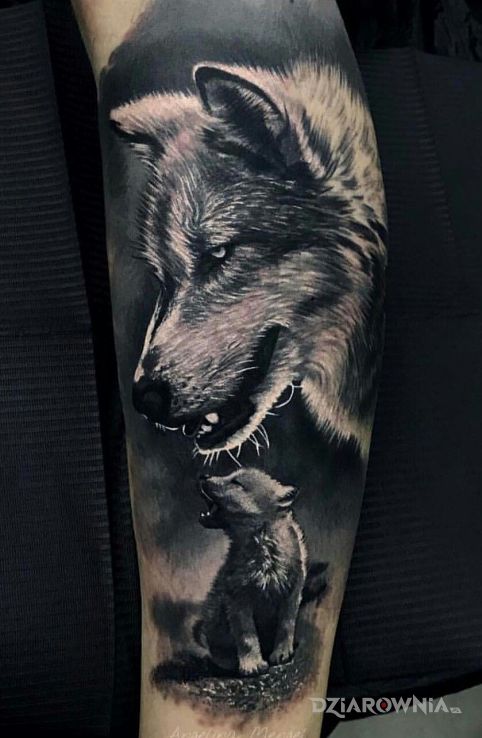 Tatuaż wilcy w motywie 3D i stylu realistyczne na przedramieniu