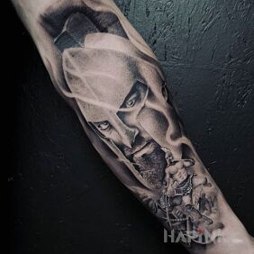 Tattoo 300 on the forearm motif: 3D style: realistic