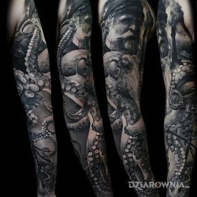 Tatuaż Wilk morski na ramieniu motyw: rękawy styl: realistyczne