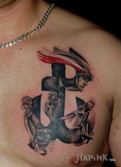 Tattoo Polscy zolnierze in patriotic motif on the chest