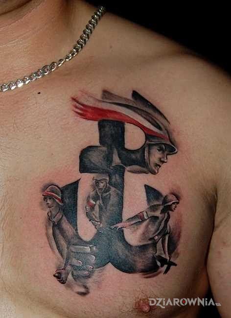 Tatuaż polscy zolnierze w motywie patriotyczne na klatce