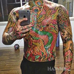 Tattoo Stained glass on the neck motif: sleeves style: graphic / illustrative