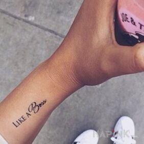 Tattoo Like a boss on the wrist motif: lettering style: calligraphy