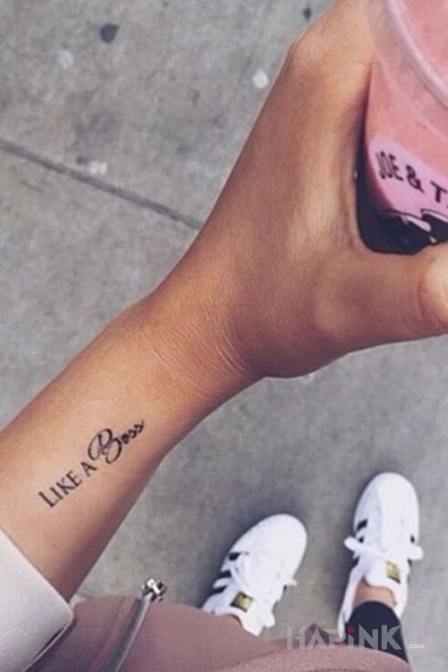Tattoo Like a boss in lettering motif and calligraphy style on the wrist