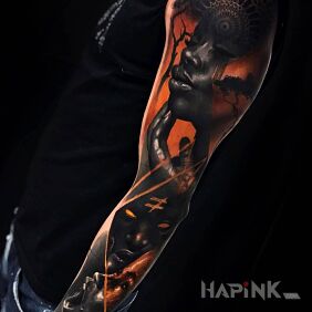 Tattoo Afrika on the upper arm motif: sleeves style: realistic