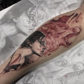 Tattoo Wild call on the calf motif: faces style: graphic / illustrative