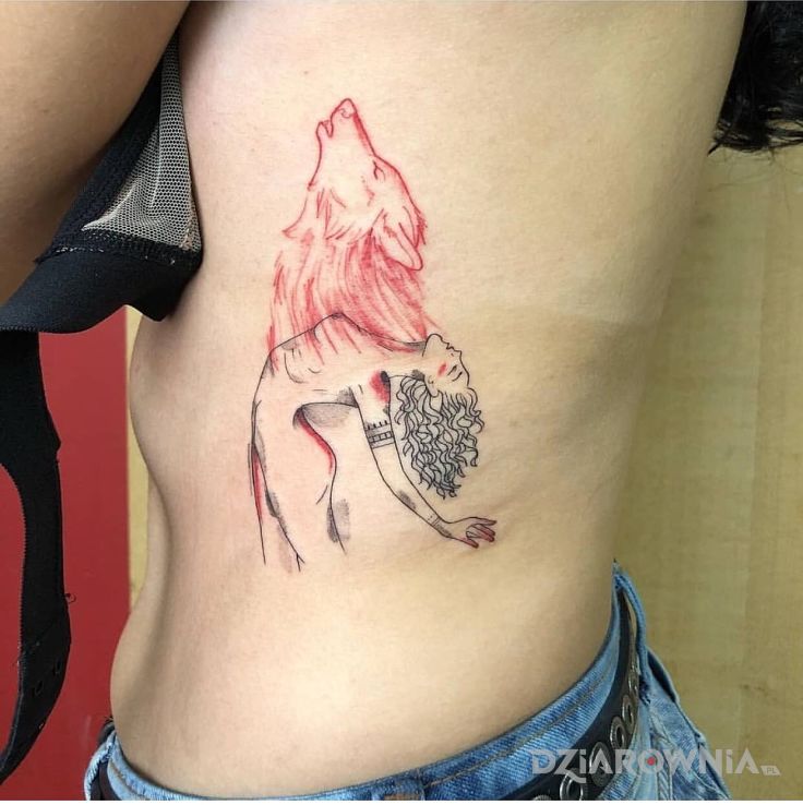 Tatuaż duch wilka w motywie postacie i stylu graficzne / ilustracyjne na żebrach