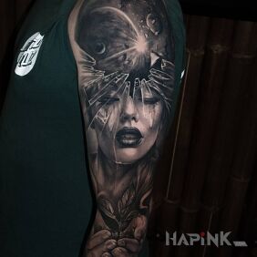 Tattoo Cosmic mind on the upper arm motif: cosmos style: realistic