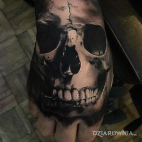 Tatuaż Czaszunia na dłoni motyw: 3D