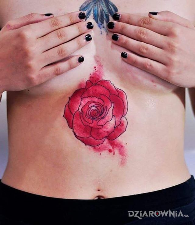 Tatuaż róża w motywie kolorowe i stylu watercolor na brzuchu