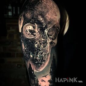 Tattoo What's in your eye :D on the upper arm motif: skulls style: realistic