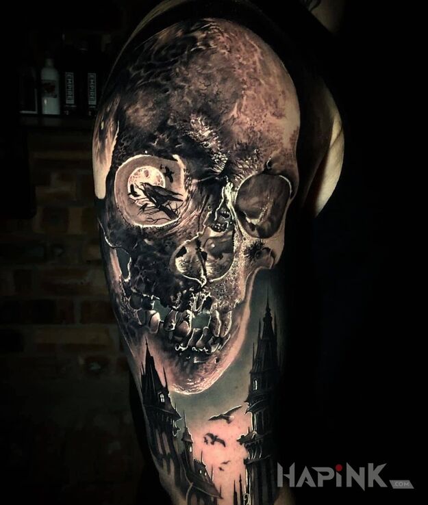 Tattoo Co ci do oka wpadło :D in dark motif and realistic style on the upper arm