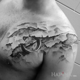 Tattoo Compass on the chest motif: 3D