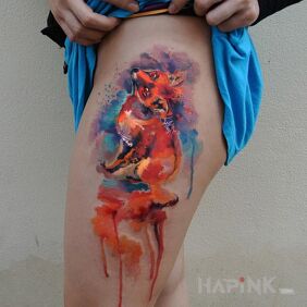 Tattoo Fox on the leg motif: animals style: Watercolor
