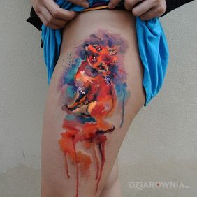 Tatuaż Lis na nodze motyw: kolorowe styl: watercolor
