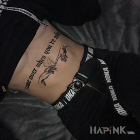 Tattoo Give sober on the stomach motif: lettering style: calligraphy