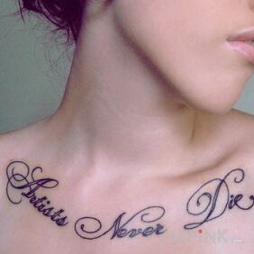 Tattoo Immortality on the collarbone motif: lettering