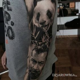 Tatuaż Samuraj i panda na przedramieniu motyw: postacie