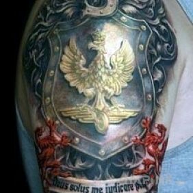 Tattoo Golden eagle on armor on the upper arm motif: patriotic