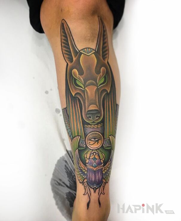 Tattoo Anubis od Doktora Janko in characters motif and graphic / illustrative style on the calf