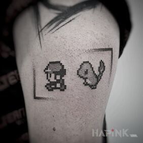 Tattoo POKEMON! on the upper arm motif: characters style: dotwork