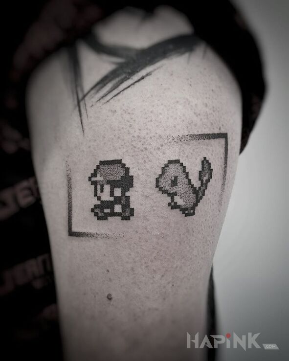 Tattoo POKEMON! in characters motif and dotwork style on the upper arm